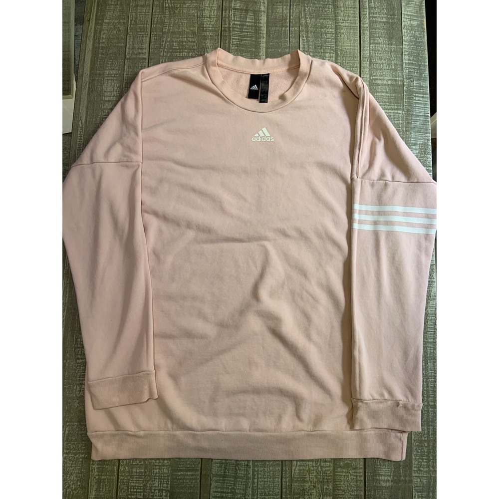 Women's Adidas Light Pink With White Logo Lines Sweatshirt Size Large Sweater